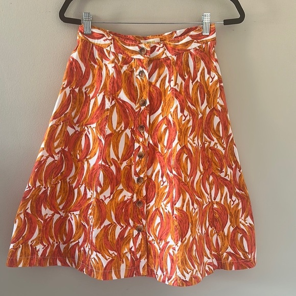 Anthropologie Maeve Banana Grove Denim Midi Skirt Sz 2 Orange & White Tropical - Picture 3 of 9
